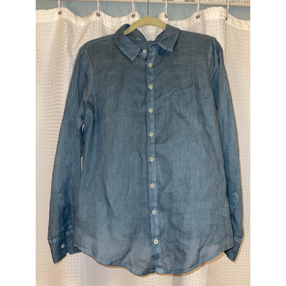 CP Shades Men’s XS Blue 100% Linen Long Sleeve Button Front Shirt